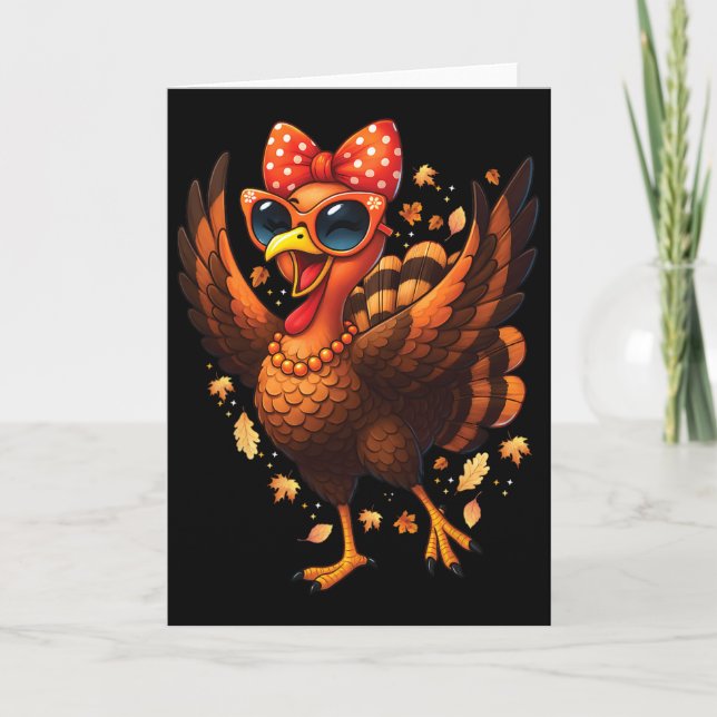 Carte Turkey Dancing Turkey Day Womens Fall Cute Bow Tha (Devant)