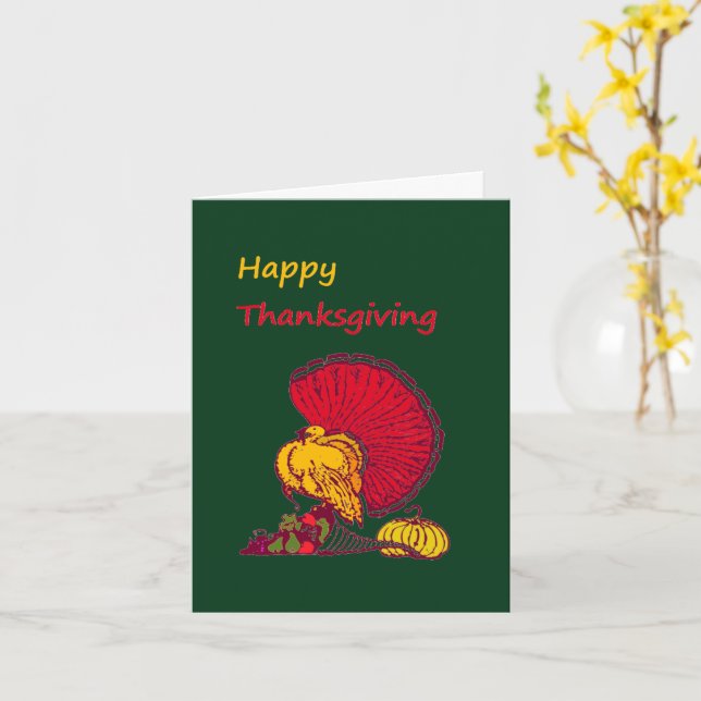 Carte Turquie et bon thanksgiving légume vert (Fleur jaune)