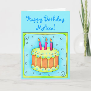Carte Turquoise 3e anniversaire avec gâteau