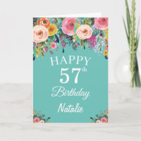 Carte Turquoise 57th Birthday Watercolor Floral Fl