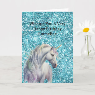 Carte Turquoise Aqua Glitz Parties scintillant Unicorn