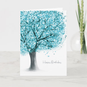 Carte Turquoise arbre bleu anniversaire abstrait