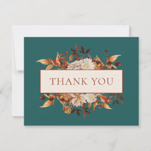 Carte Turquoise Automne Terracotta Feuilles Floral Merci