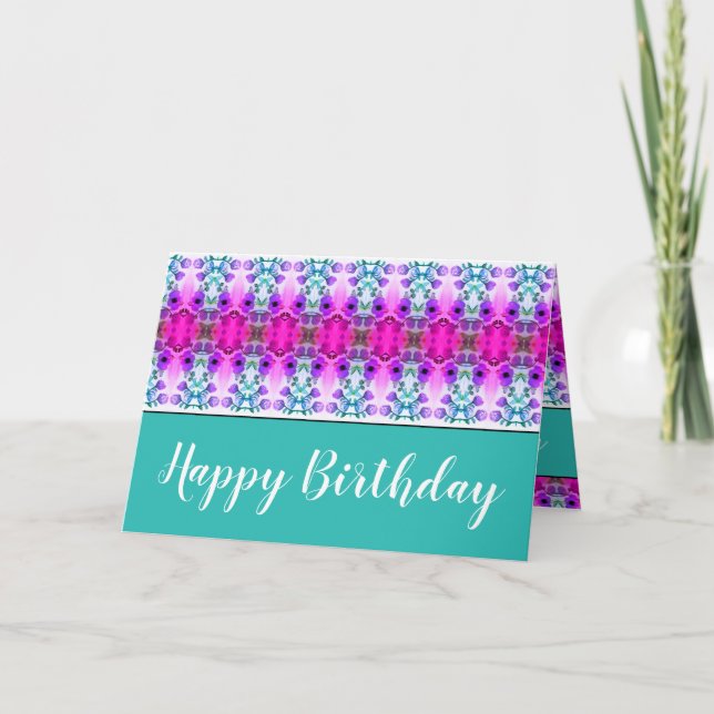 Carte Turquoise avec violet et rose (Devant)