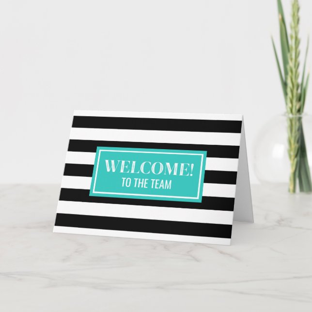 Carte Turquoise Black Stripes Employé Bienvenue dans l'é (Devant)