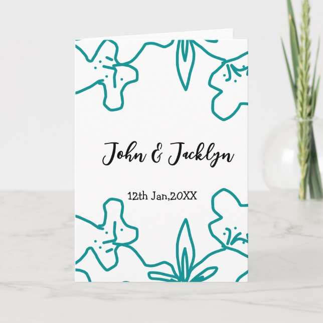 Carte Turquoise bleu couple marié date flstylish  (Devant)