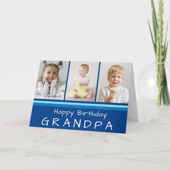 Carte Turquoise Blue Grandpa Photo Collage Joyeux Annive (Devant)