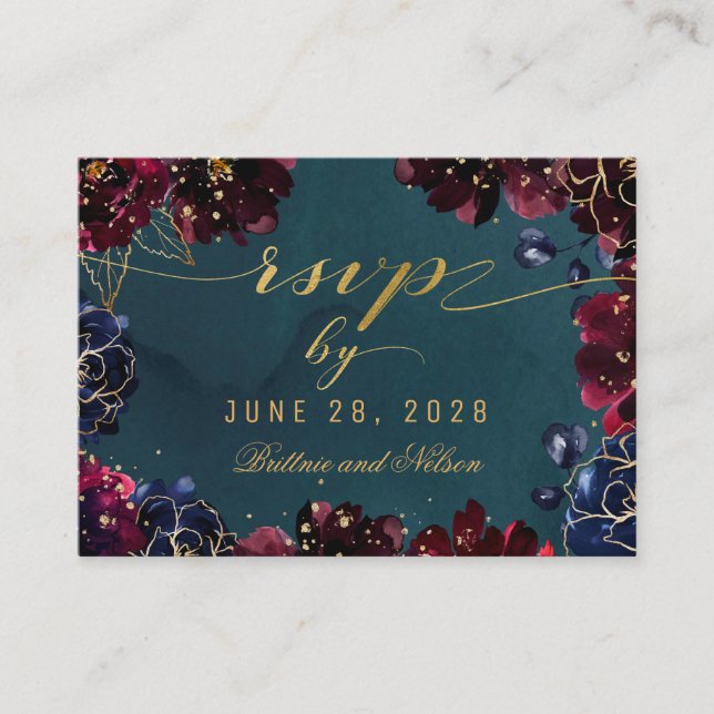 Carte turquoise Bordeaux Sapphire Jewel Tone RSVP  (Devant)