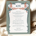 Carte turquoise Burgundy Menu Mariage Art Nouveau<br><div class="desc">Carte menu de style Art Nouveau pour votre mariage à thème vintage dans un design floral, romantique et fantaisiste. Les plats classiques complètent les polices art déco classiques. Entrez vos informations personnalisées, et vous avez terminé. Si vous souhaitez modifier la conception, cliquez sur le bouton bleu "Customiser". Merci tellement pour...</div>