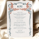 Carte turquoise Burgundy Menu Mariage Art Nouveau<br><div class="desc">Carte menu de style Art Nouveau pour votre mariage à thème vintage dans un design floral, romantique et fantaisiste. Les plats classiques complètent les polices art déco classiques. Entrez vos informations personnalisées, et vous avez terminé. Si vous souhaitez modifier la conception, cliquez sur le bouton bleu "Customiser". Merci tellement pour...</div>