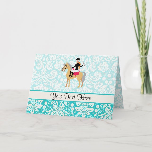 Carte Turquoise Damask Equestrian (Devant)