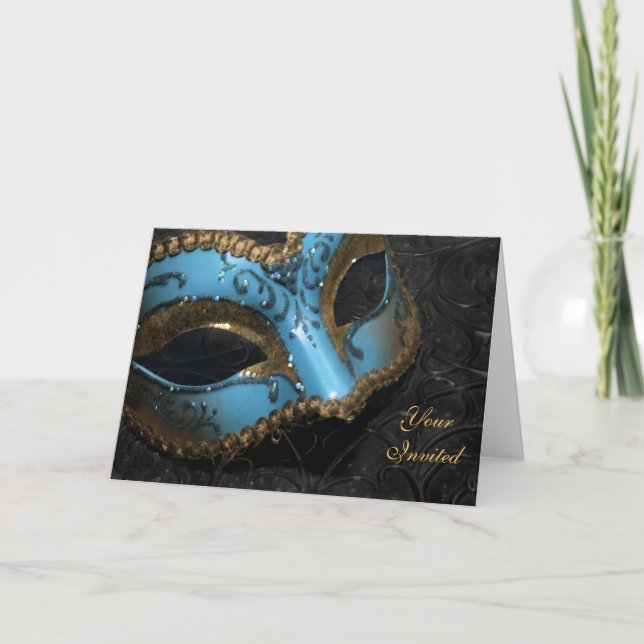 Carte turquoise d'invitation de masque de (Devant)