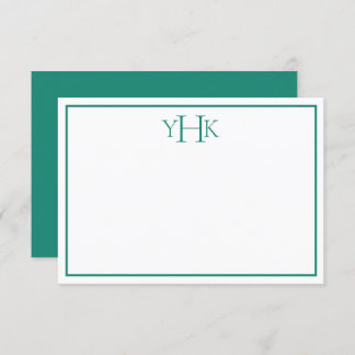 Carte turquoise et blanche Monogramme Note Plat