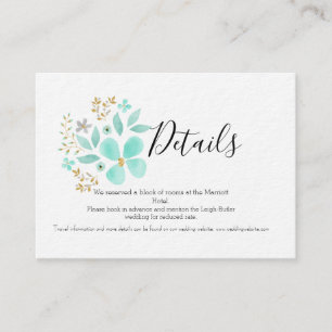 Carte turquoise et Gold Floral Mariage Détails