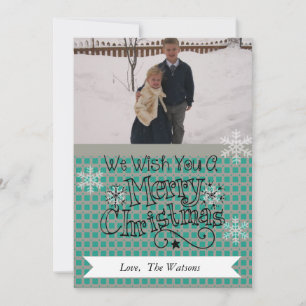 Carte turquoise et gris Joyeux Noël Photo Holiday
