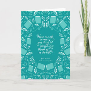 Carte Turquoise Floral Pride & Prejudice Bookish Citatio