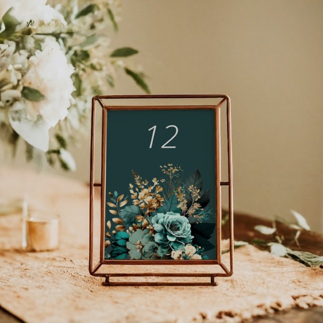Carte turquoise Gold Luxe Floral Mariage Table Car (Créateur téléchargé)