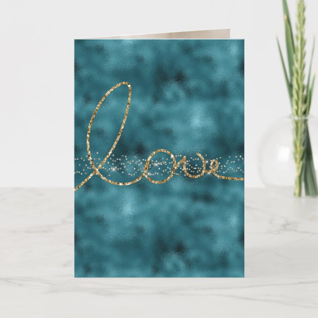 Carte Turquoise Gold Sparkle Confetti Parties scintillan (Devant)