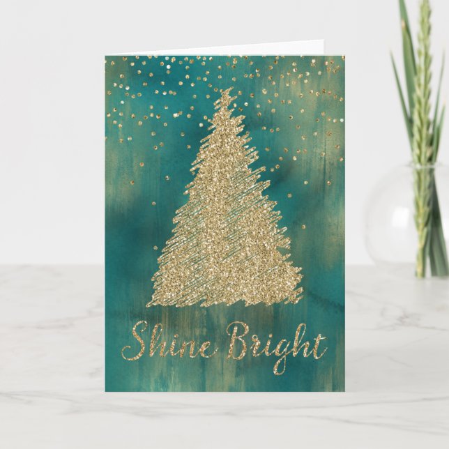 Carte Turquoise Green Gold Parties scintillant Shine Chr (Devant)