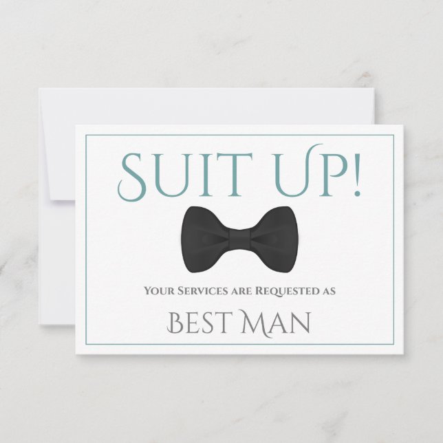 Carte Turquoise & Grey Be My Best Man Fun Bow Cravate (Devant)