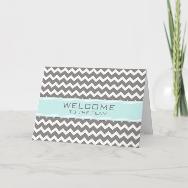 Carte Turquoise Grey Chevron Employé Bienvenue à l'équip (Devant)