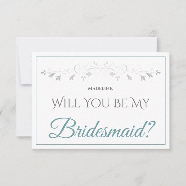 Carte Turquoise & Grey Elegant Be My Bridesmaid Card (Devant)