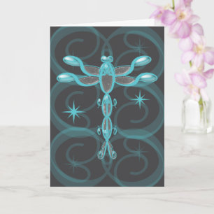 Carte Turquoise, Gris, Libellule en Verre avec Étoiles A
