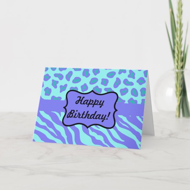 Carte Turquoise & Lavender Zebra & Cheetah Customisé (Devant)