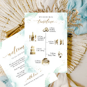 Carte Turquoise, Mariage Vert Bienvenue et Timelin