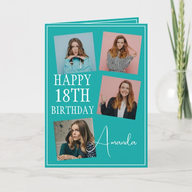 Carte Turquoise moderne 4 photo Collage 18e anniversaire (Devant)