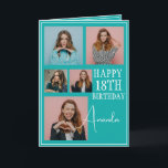 Carte Turquoise moderne 5 photo Collage 18e anniversaire<br><div class="desc">Célébrez un anniversaire marquant avec un collage de cinq photos moderne et élégant. Ce design capture des souvenirs chéris et ajoute une touche personnelle à une célébration du 18ème anniversaire,  en faisant un souvenir à trésor.</div>