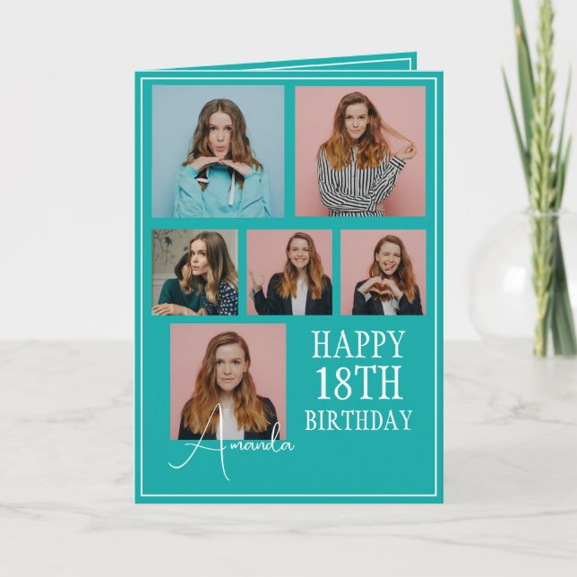 Carte Turquoise moderne 6 photo Collage 18e anniversaire (Devant)