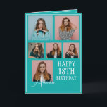 Carte Turquoise moderne 6 photo Collage 18e anniversaire<br><div class="desc">Célébrez un anniversaire marquant avec un collage de six photos moderne et élégant. Ce design capture des souvenirs chéris et ajoute une touche personnelle à une célébration du 18ème anniversaire,  en faisant un souvenir à trésor.</div>