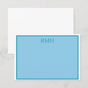 Carte turquoise Monogramme en bleu et blanc