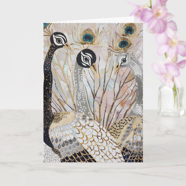 Carte Turquoise Or Blanc Paons Anniversaire (Orchidée)
