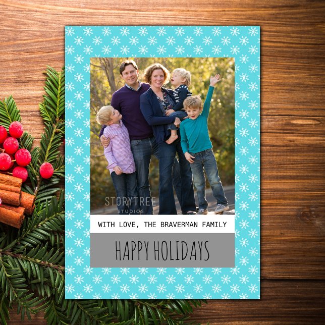 Carte Turquoise Simple Flocon de neige (Turquoise Simple Snowflake Holiday Photo Card)