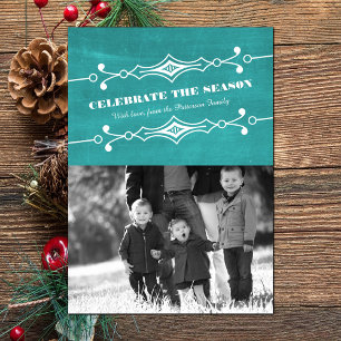 Carte turquoise Slated Chalkboard Holiday Photo Fl