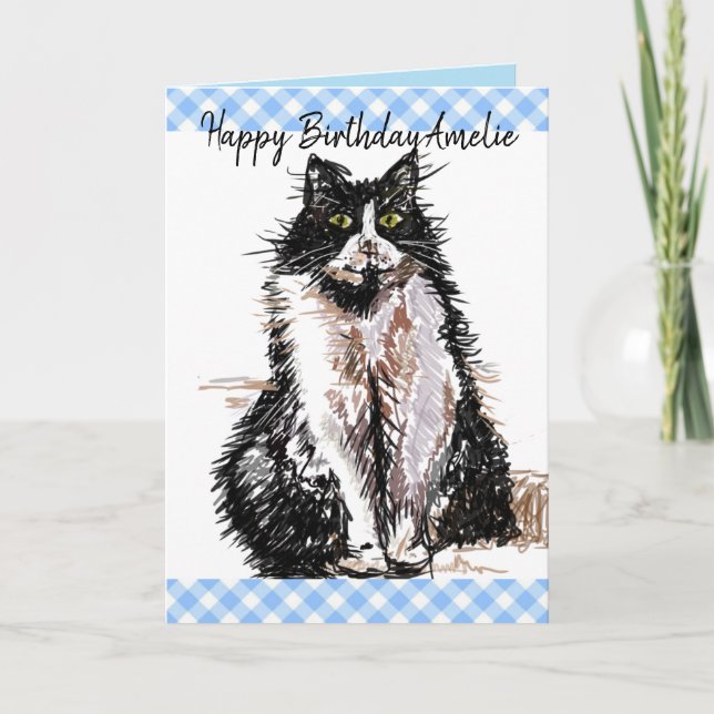 Carte Tuxedo Cat Cute Dessin Black and White Cats (Devant)