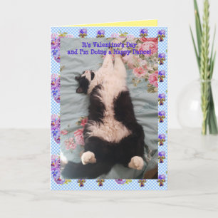 Carte Tuxedo Cat Cute Funny Happy Dance Valentines Day