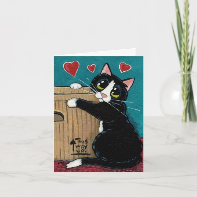 Carte Tuxedo Cat in Love with Box Note Card (Devant)