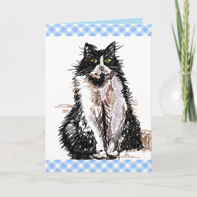 Carte Tuxedo Chat Cute Dessin Chats noirs et blancs (Devant)