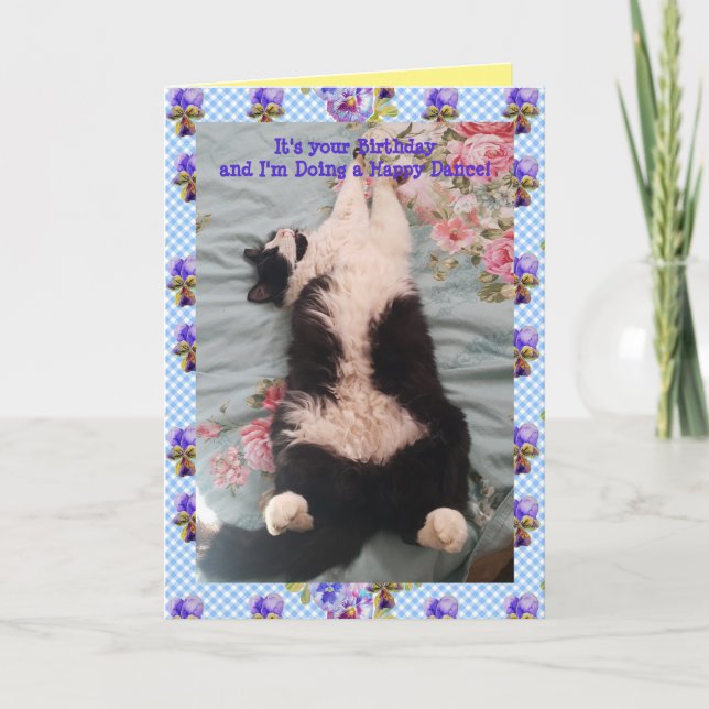 Carte Tuxedo Chat Cute Funny Happy Dance Chats Viola Car (Devant)