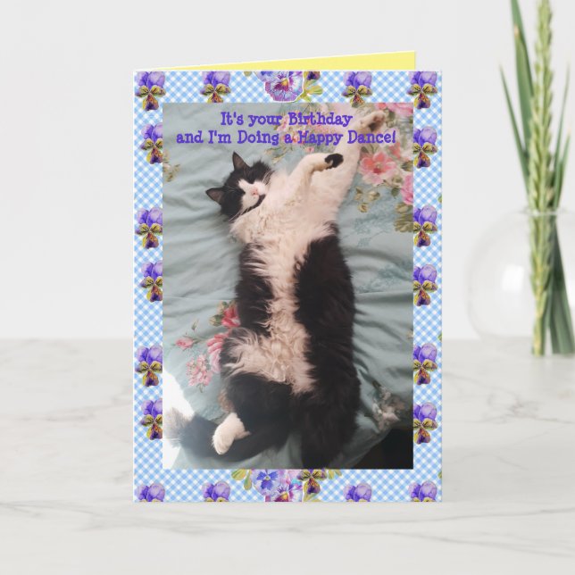 Carte Tuxedo Chat Cute Funny Happy Dance Chats Viola Car (Devant)