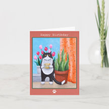 Tuxedo Chat noir et blanc avec café Anniversaire