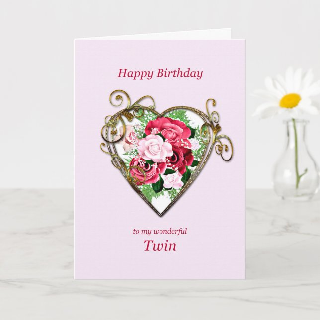 Carte Twin Anniversaire Antique Rose peint (Petite plante)