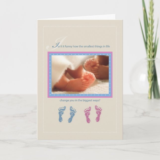 Carte Twin Babies, garçon et fille pieds Nom personnalis (Devant)