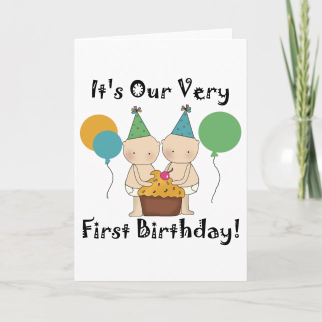 Carte Twin Baby 1st Birthday Tshirts et cadeaux (Devant)