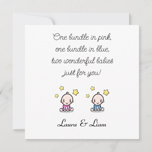Carte Twin Baby Félicitations Avec Noms, Fille & Garçon, (Devant)