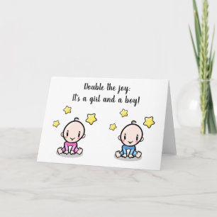 Carte twin baby félicitations card, nouvelle arrivée jum