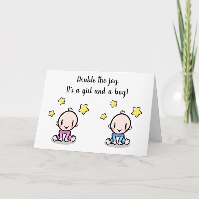 Carte twin baby félicitations card, nouvelle arrivée jum (Devant)